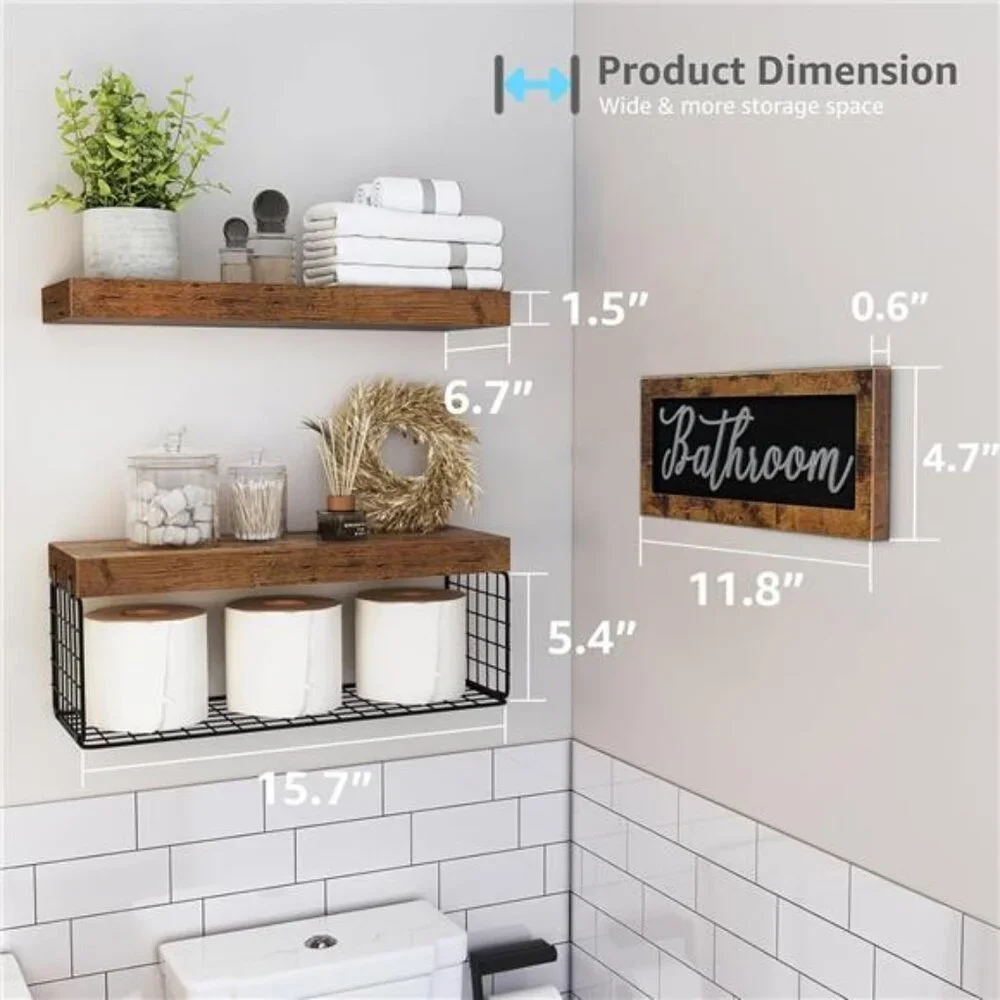 ‎Bathroom Shelves Over Toilet - Paper Storage Wall Mounted Farmhouse Decor
